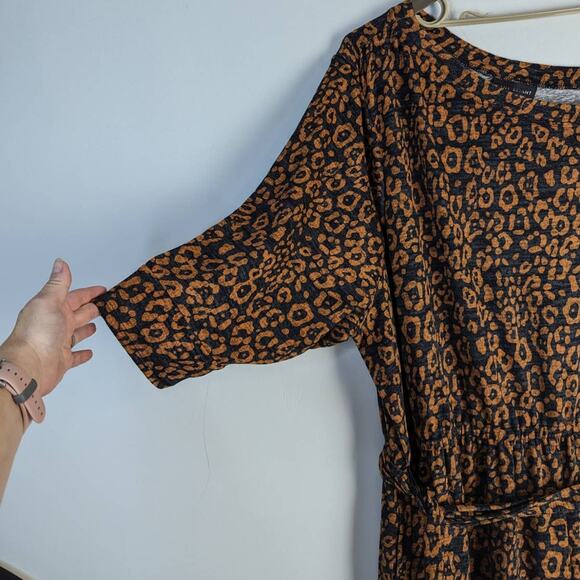 Lane Bryant Brown Black Leopard 3/4 Sleeve One-Shoulder Hacci Jumpsuit 34/36 - Picture 7 of 12